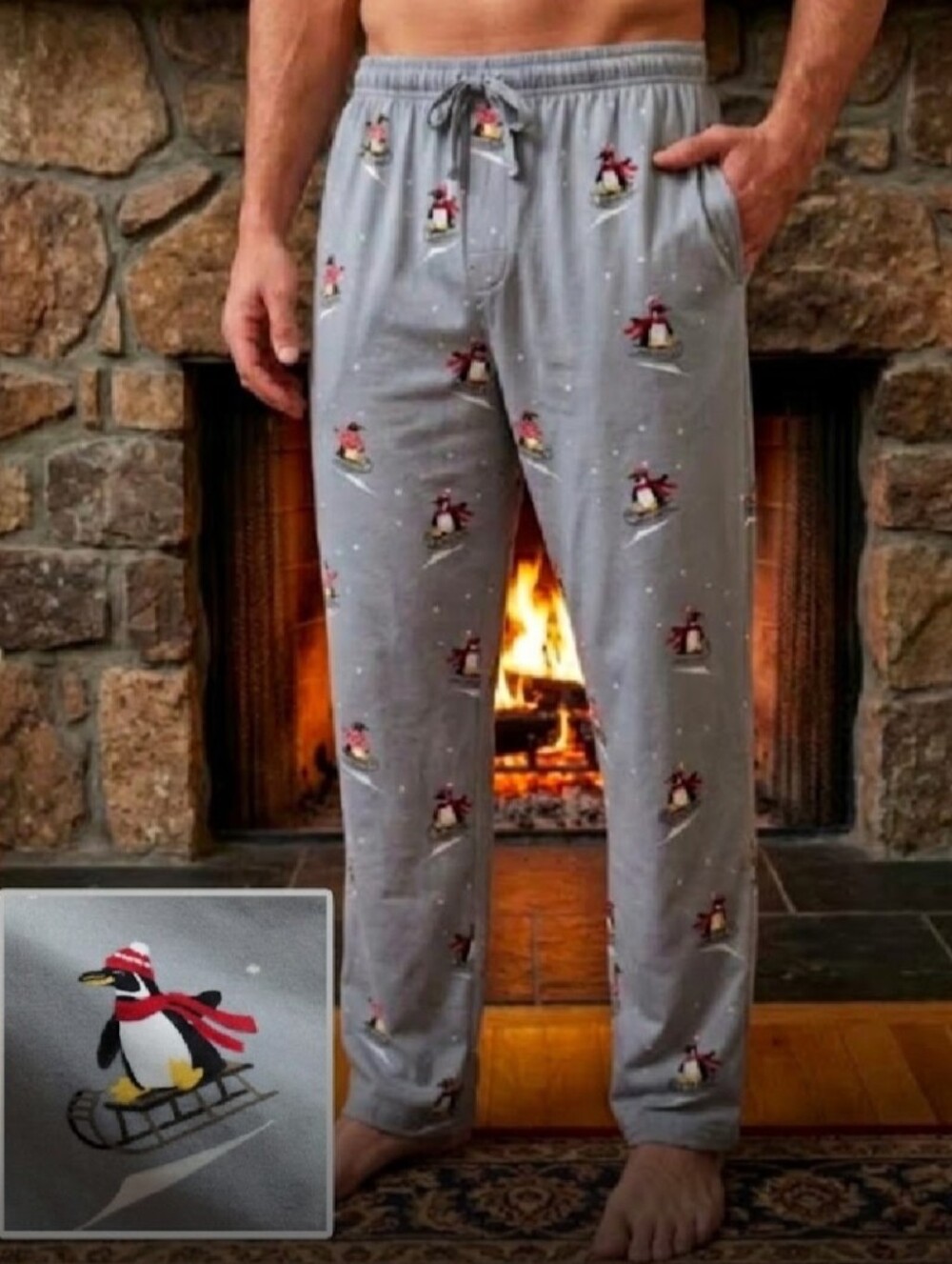 Perry Ellis Portfolio Light Gray Penguin-Print Lounge/Sleep Pants